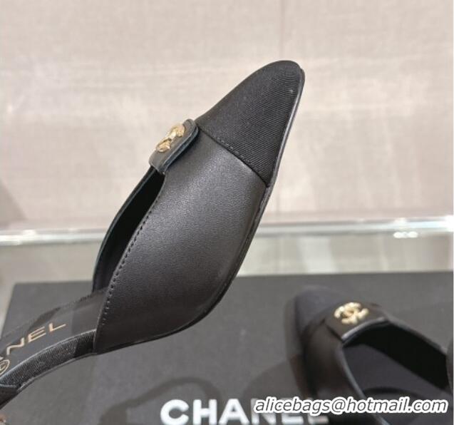 Low Cost Chanel Lambskin Slingback Pumps with CC Foldover 7cm Black 0126042