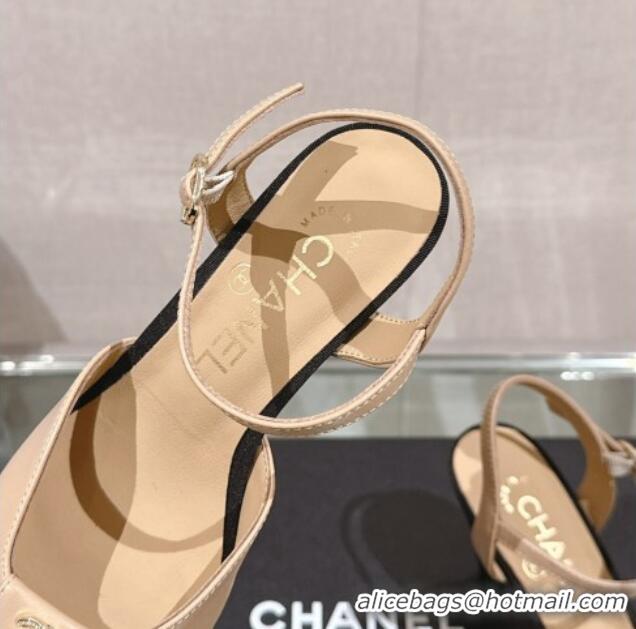 Popular Style Chanel Lambskin Slingback Pumps with CC Foldover 7cm Beige 0126043