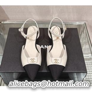 Unique Discount Chanel Lambskin Slingback Flat with CC Foldover 2.5cm White 126044