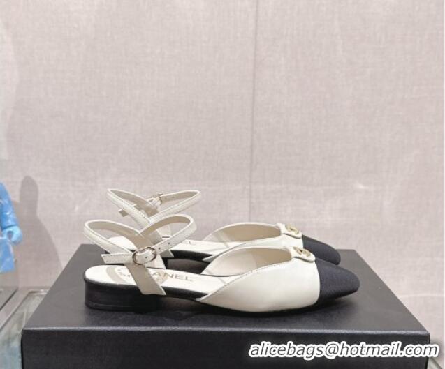 Unique Discount Chanel Lambskin Slingback Flat with CC Foldover 2.5cm White 126044