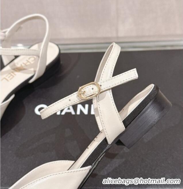 Unique Discount Chanel Lambskin Slingback Flat with CC Foldover 2.5cm White 126044