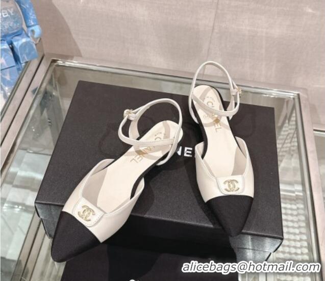 Unique Discount Chanel Lambskin Slingback Flat with CC Foldover 2.5cm White 126044