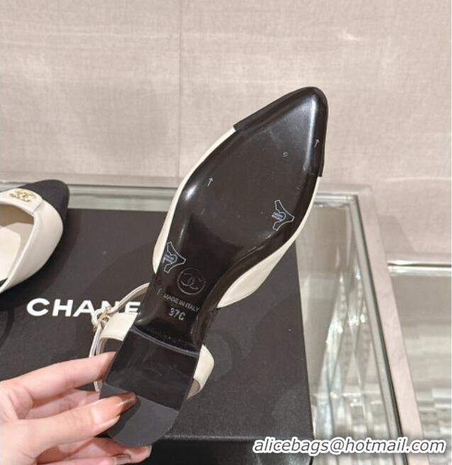 Unique Discount Chanel Lambskin Slingback Flat with CC Foldover 2.5cm White 126044