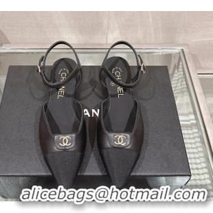 Good Quality Chanel Lambskin Slingback Flat with CC Foldover 2.5cm Black 0126045