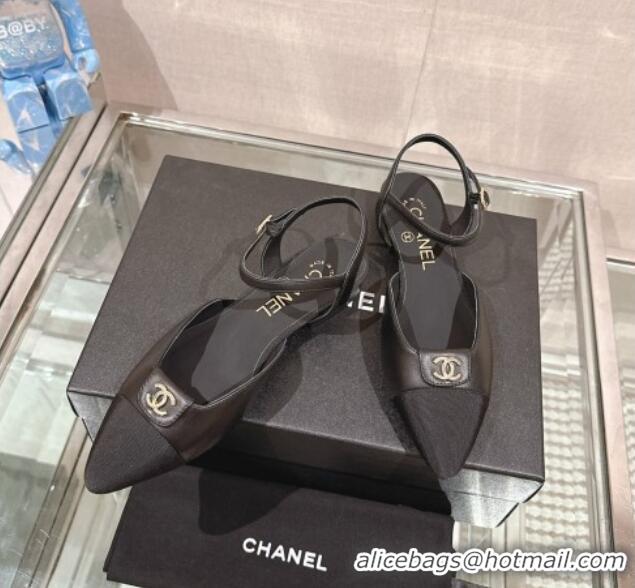 Good Quality Chanel Lambskin Slingback Flat with CC Foldover 2.5cm Black 0126045