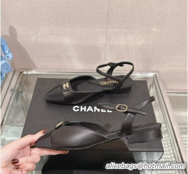 Good Quality Chanel Lambskin Slingback Flat with CC Foldover 2.5cm Black 0126045