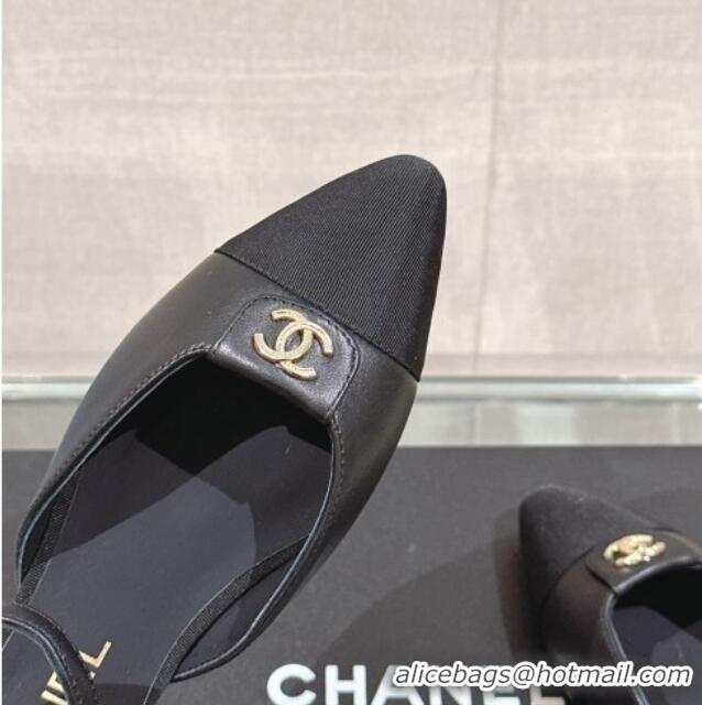 Good Quality Chanel Lambskin Slingback Flat with CC Foldover 2.5cm Black 0126045