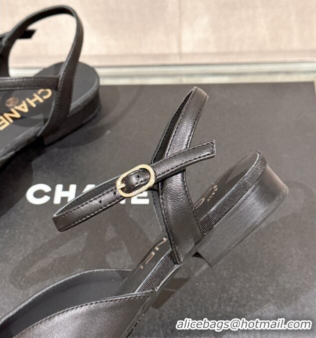 Good Quality Chanel Lambskin Slingback Flat with CC Foldover 2.5cm Black 0126045