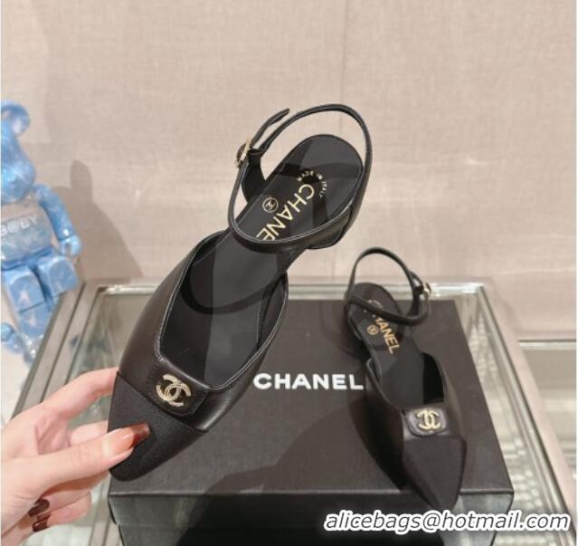 Good Quality Chanel Lambskin Slingback Flat with CC Foldover 2.5cm Black 0126045