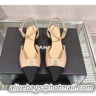 Top Design Chanel Lambskin Slingback Flat with CC Foldover 2.5cm Beige 126046