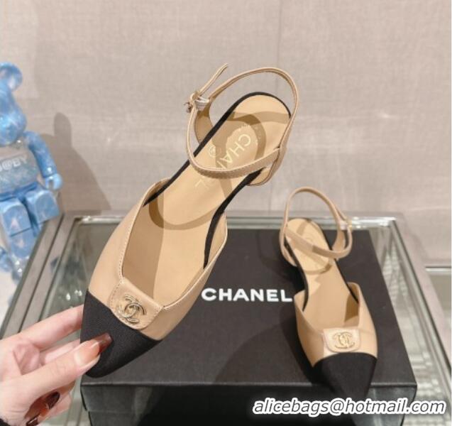 Top Design Chanel Lambskin Slingback Flat with CC Foldover 2.5cm Beige 126046