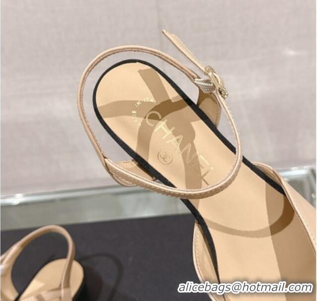 Top Design Chanel Lambskin Slingback Flat with CC Foldover 2.5cm Beige 126046