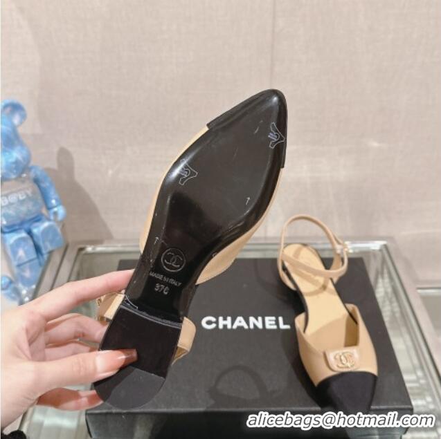 Top Design Chanel Lambskin Slingback Flat with CC Foldover 2.5cm Beige 126046