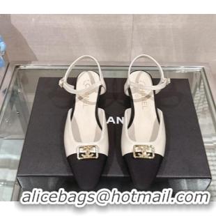 Hot Style Chanel Lambskin Slingback Flat with Framed CC 2.5cm White 126047