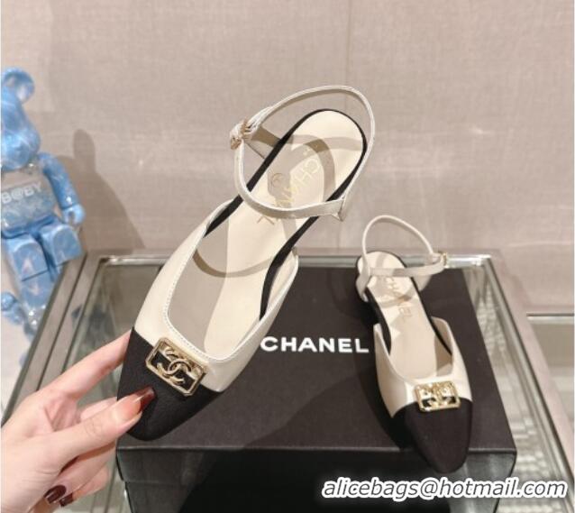 Hot Style Chanel Lambskin Slingback Flat with Framed CC 2.5cm White 126047