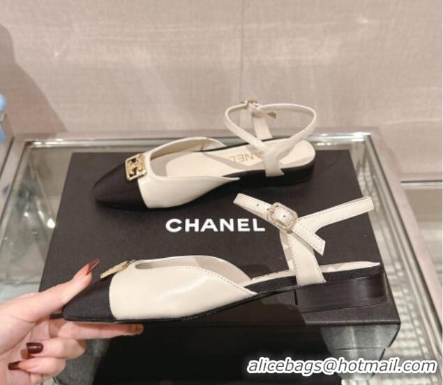 Hot Style Chanel Lambskin Slingback Flat with Framed CC 2.5cm White 126047