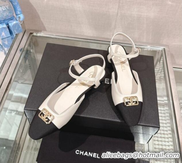 Hot Style Chanel Lambskin Slingback Flat with Framed CC 2.5cm White 126047