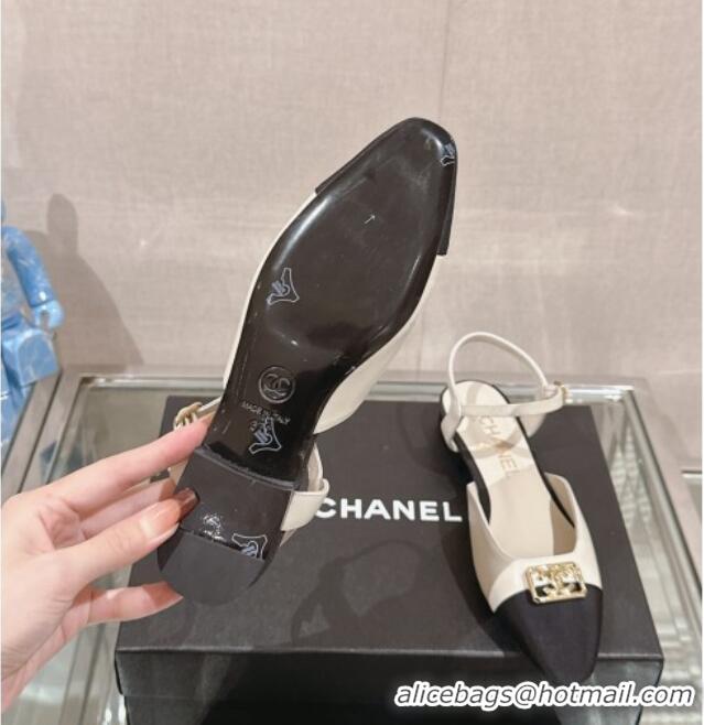 Hot Style Chanel Lambskin Slingback Flat with Framed CC 2.5cm White 126047