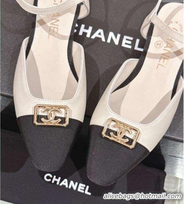 Hot Style Chanel Lambskin Slingback Flat with Framed CC 2.5cm White 126047