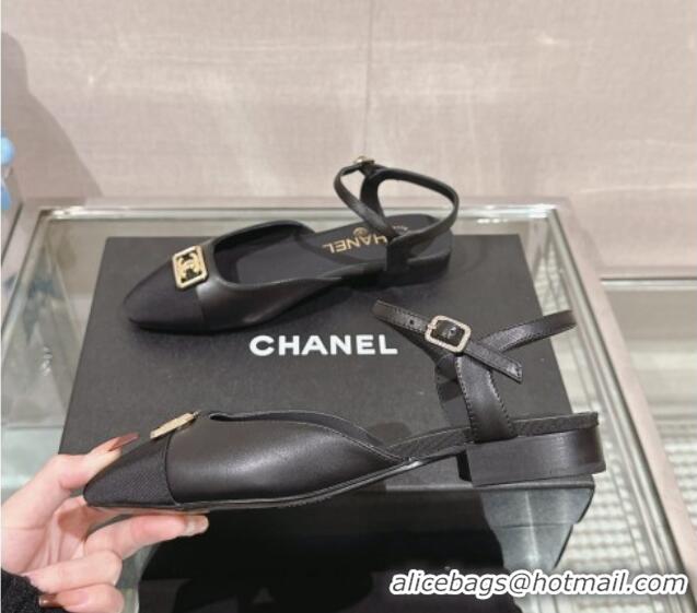 Stylish Chanel Lambskin Slingback Flat with Framed CC 2.5cm Black 0126048