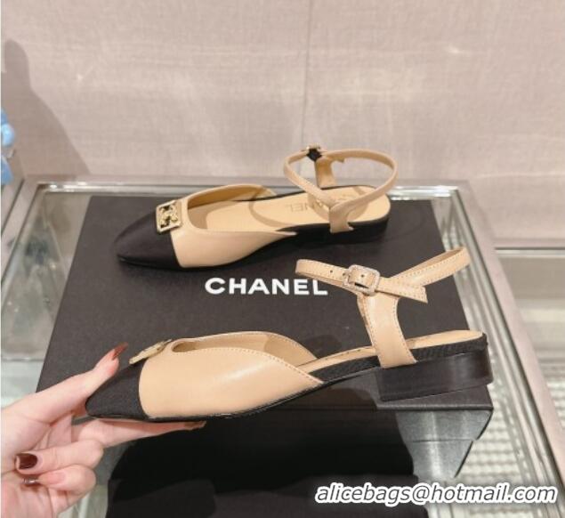 Pretty Style Chanel Lambskin Slingback Flat with Framed CC 2.5cm Beige 0126049