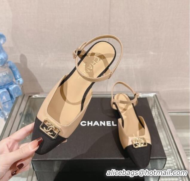 Pretty Style Chanel Lambskin Slingback Flat with Framed CC 2.5cm Beige 0126049