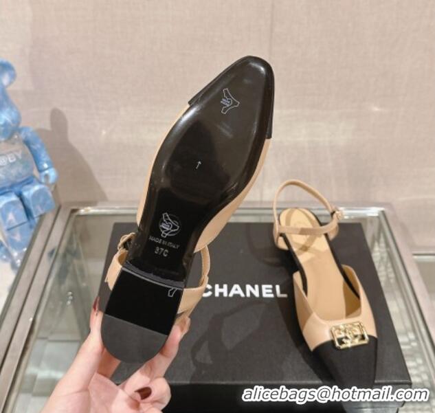 Pretty Style Chanel Lambskin Slingback Flat with Framed CC 2.5cm Beige 0126049