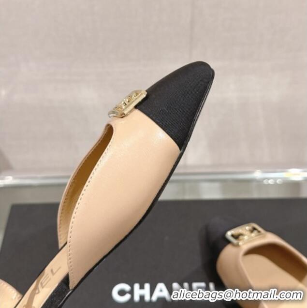 Pretty Style Chanel Lambskin Slingback Flat with Framed CC 2.5cm Beige 0126049