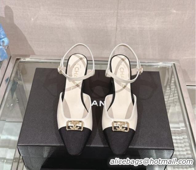 Best Product Chanel Lambskin Slingback Pumps with Framed CC 7cm White 126050