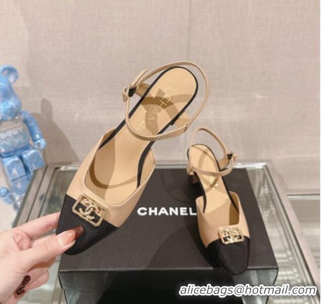 Top Grade Chanel Lambskin Slingback Pumps with Framed CC 7cm Beige 0126052