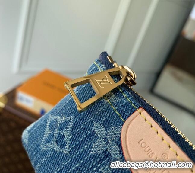 Unique Grade Louis Vuitton Monogram Denim Key Pouch in Blue M82961 2024