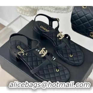 Purchase Chanel Calfskin Heel Sandals 5cm with CC Black 126062