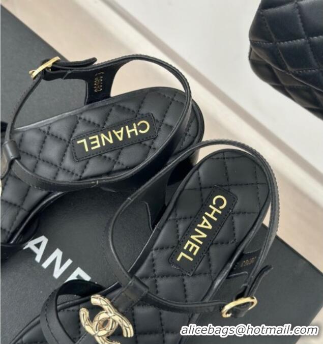 Purchase Chanel Calfskin Heel Sandals 5cm with CC Black 126062