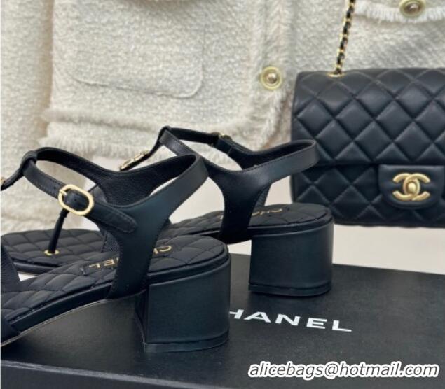 Purchase Chanel Calfskin Heel Sandals 5cm with CC Black 126062