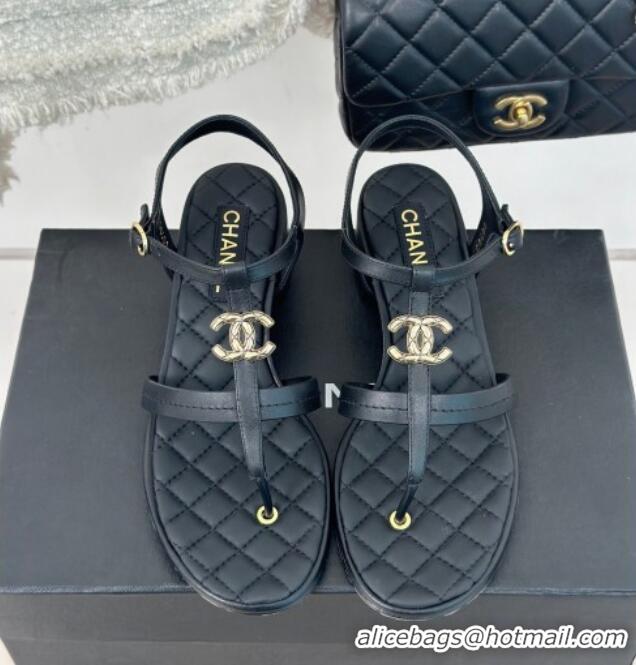 Purchase Chanel Calfskin Heel Sandals 5cm with CC Black 126062