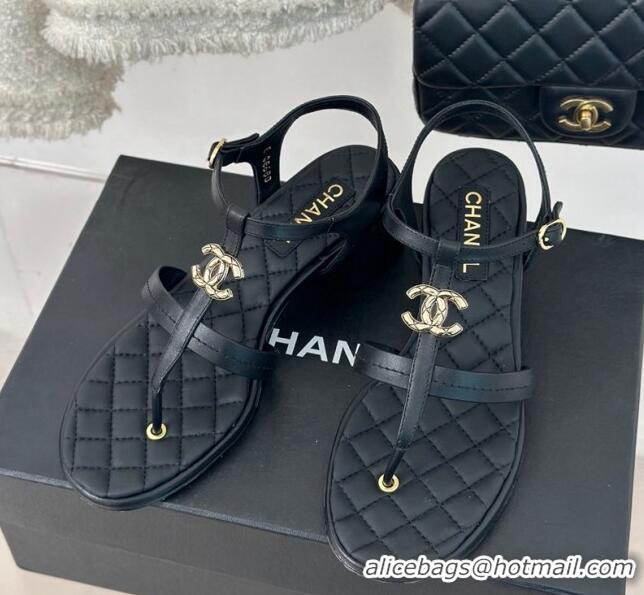 Purchase Chanel Calfskin Heel Sandals 5cm with CC Black 126062