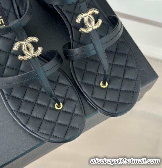 Purchase Chanel Calfskin Heel Sandals 5cm with CC Black 126062