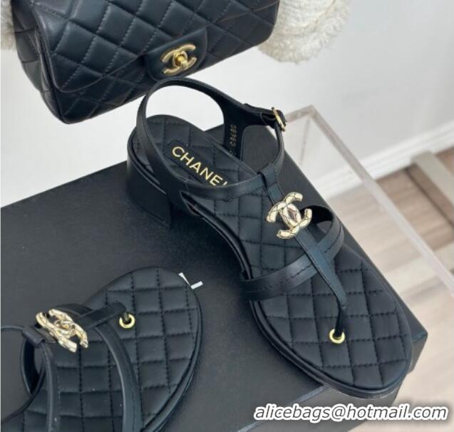 Purchase Chanel Calfskin Heel Sandals 5cm with CC Black 126062