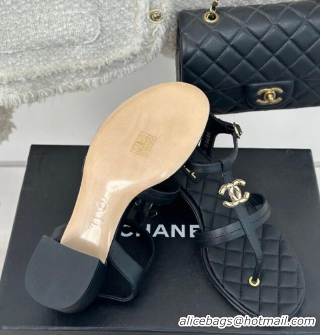 Purchase Chanel Calfskin Heel Sandals 5cm with CC Black 126062