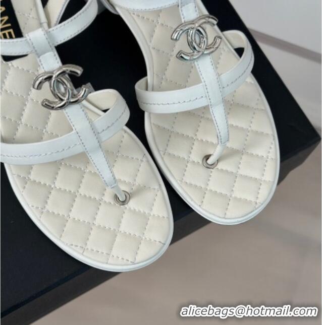 Stylish Chanel Calfskin Heel Sandals 5cm with CC White 126063