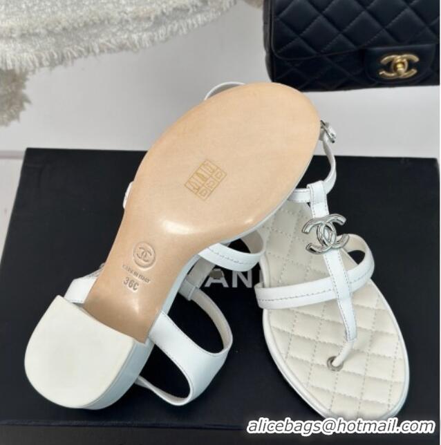 Stylish Chanel Calfskin Heel Sandals 5cm with CC White 126063