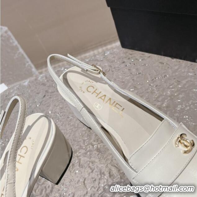 Popular Style Chanel Lambskin Slingback Pumps 6cm White 0126070