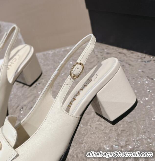 Popular Style Chanel Lambskin Slingback Pumps 6cm White 0126070