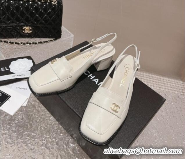 Popular Style Chanel Lambskin Slingback Pumps 6cm White 0126070