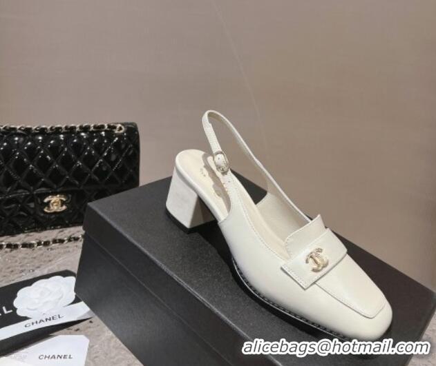 Popular Style Chanel Lambskin Slingback Pumps 6cm White 0126070