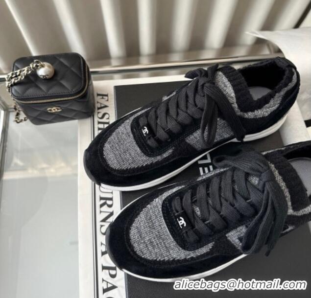 Top Design Chanel Knit Sneakers Black 0126072