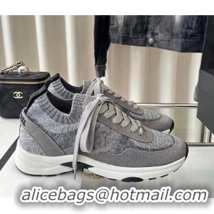 Good Product Chanel Knit Sneakers Grey 0126073