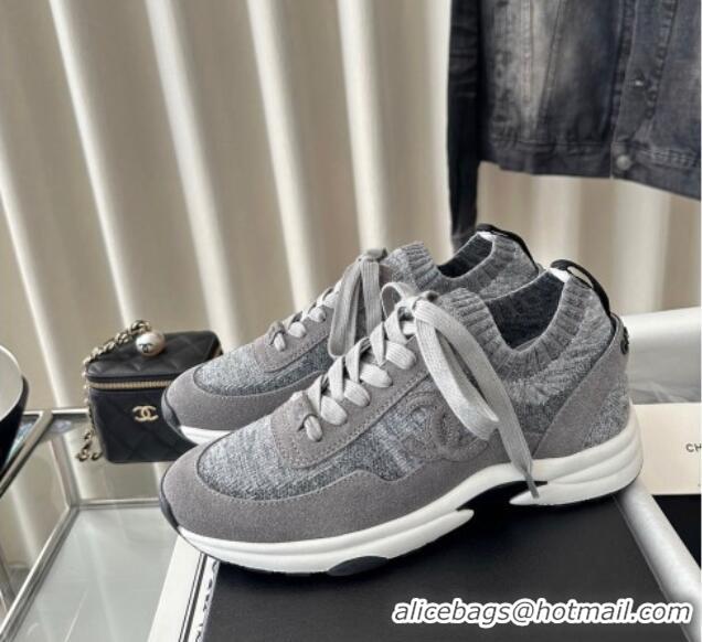 Good Product Chanel Knit Sneakers Grey 0126073