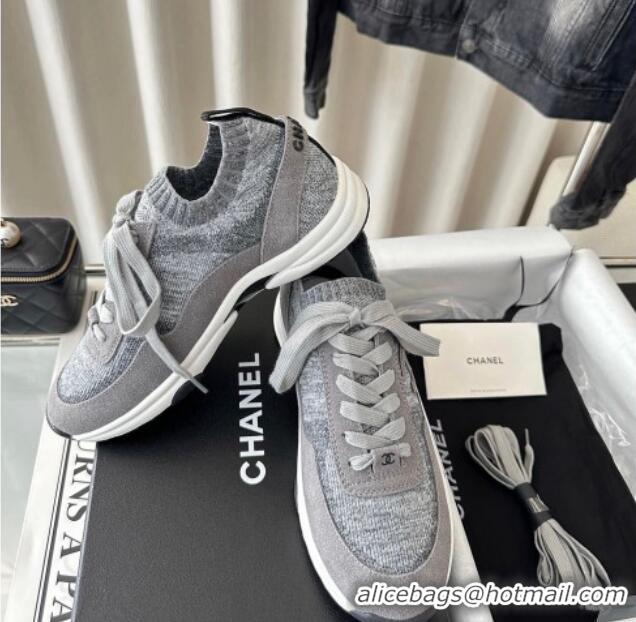 Good Product Chanel Knit Sneakers Grey 0126073