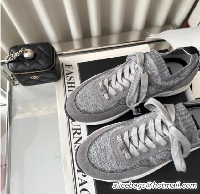 Good Product Chanel Knit Sneakers Grey 0126073